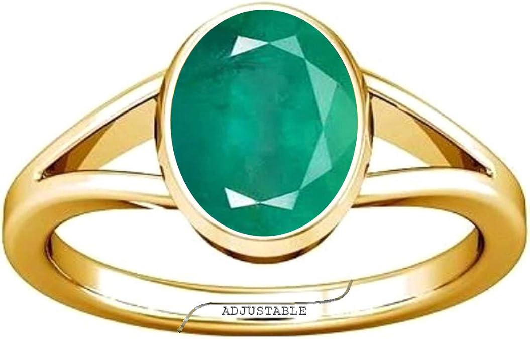 Divya Shakti 7.25-7.50 Carat Emerald Panna Energized Gemstone Sacred Panchdhatu Adjustable Ring for Men & Women