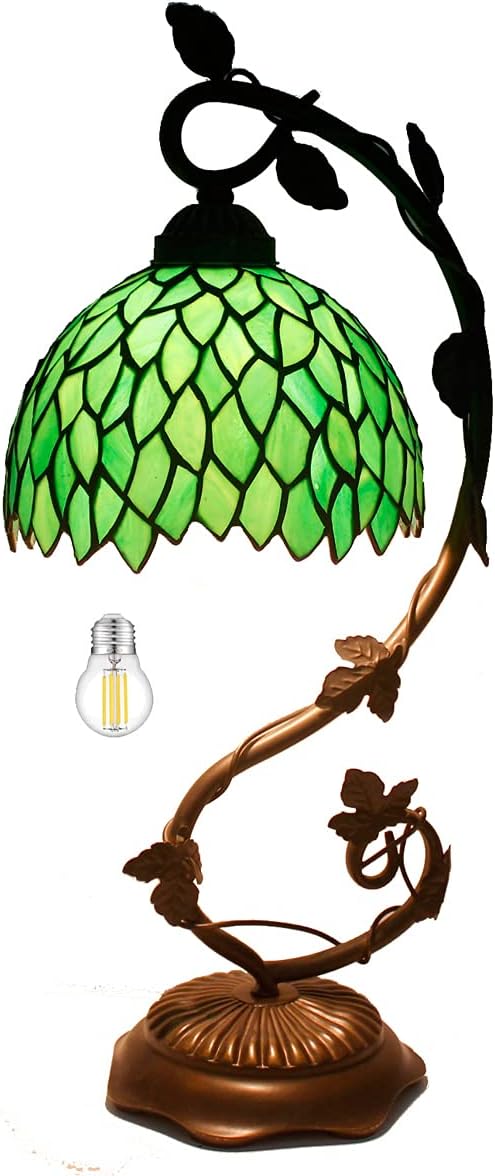 WERFACTORY Tiffany Style Lamp Green Wisteria Stained Glass Table Desk Light