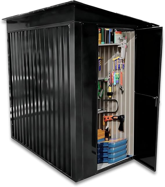 NEW Outdoor Storage Shed Garden Utility Tool Storage House Backyard Lawn with Sliding Door, Apex and Pent Roof for Patio Backyard Bike Tool All-Weather (Black-6 wide*4 depth-Pent)