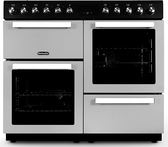 Montpellier MDFRC100X 100cm Dual Fuel Range Cooker Inox Stainless Steel, 7 Gas Burners, 2 Electric Ovens, Separate Variable Grill, Cast Iron Pan Supports, Multifunction Cooker [Energy Class A]