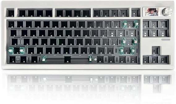 GMK87 TKL Mechanical Keyboard Kit with TFT Screen&Knob,BT5.0/2.4Ghz/Type C Tri Mode Barebones Keyboard VIA Programmable RGB HotSwap Gasket Mount Custom Barebones DIY Kit for Win/Mac (White)