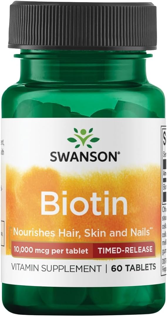 Swanson Timed-Release Biotin 10,000 mcg for Hair and Nails, 60 Tablets