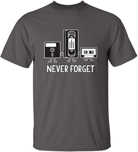 Never Forget Shirt Retro Floppy Disk VHS Cassette Funny Graphic Unisex Tee