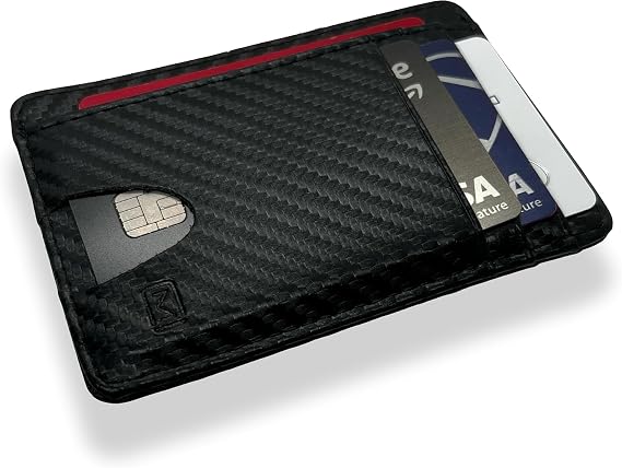 Modern Carry Slim Wallet - Minimalist Credit Card Holder for Men and Women, Small Front Pocket Wallet with RFID Protection, Vegan Leather Thin Business Card Wallet - Black Carbon