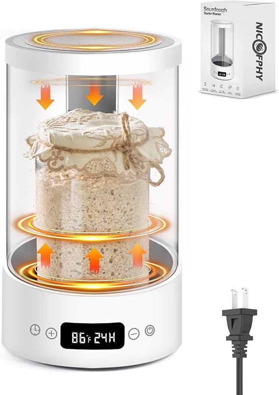 Sourdough Starter Warmer Home Incubator - Upgraded Sour Dough Warmer Box with Double Heating Plates and Warming Dome, 70-120F Precise 1F Thermostat, 24H Timer Fermentation Sourdough Heater Mat Tool