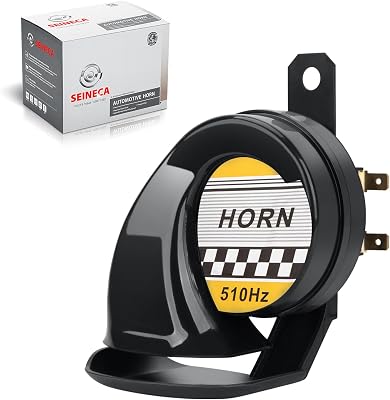 SEINECA Universal 12V Snail Horn Siren 130DB High Tone 510HZ Waterproof Electric Air Horn for Motorcycle Auto Car ScooterBlack.