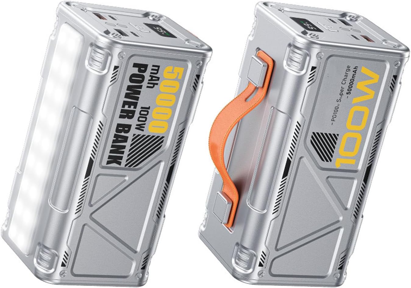 50000Mah Power Bank, 100W Two-Way PD Fast Charging, LED Lighting + SOS Function Outdoor Mobile Power Supply,A