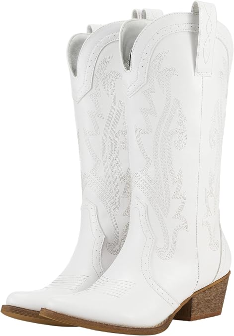 HISEA Rollda Cowboy Boots for Women Western Cowgirl Boots Mid Calf