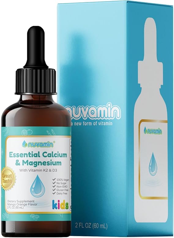 Nuvamin Liquid Calcium & Magnesium Drops for Baby, Toddlers, Kids, Adults, 2Fl.Oz (60ml), 30 Daily Servings. Great Taste - All Natural 3rd Party Tested & Verified - Superior Absorption