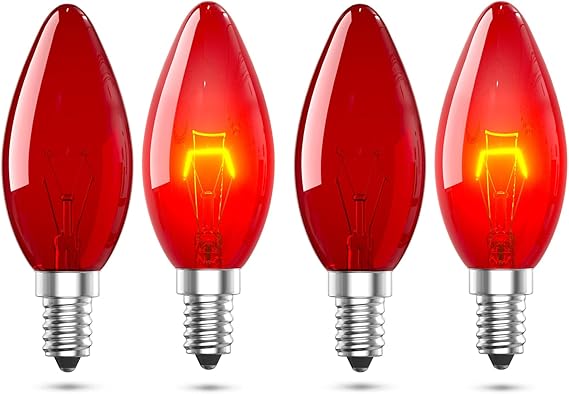 Red Light Bulb E14 26W - Dimmable Fireglow Red Candle Bulbs SES C35 Fireplace Coloured Light Bulbs for Electric Fire, Halloween Christmas Decoration, Chandelier, Table Lamp (4-Pack) [Energy Class G]