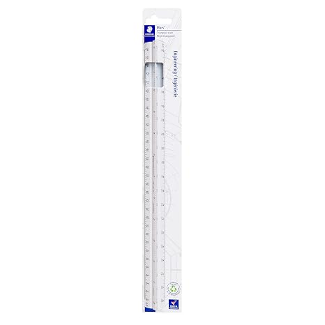 STAEDTLER 12in Engineer Scale Ruler - Triangular Engineering Ruler with 6 Scales(10-60 Parts/Inch), Color-Coded Grooves, Plastic