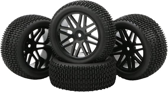 RC Tires & Wheels Set, Black, 4PCS, 1/10 Scale, 12mm Hex