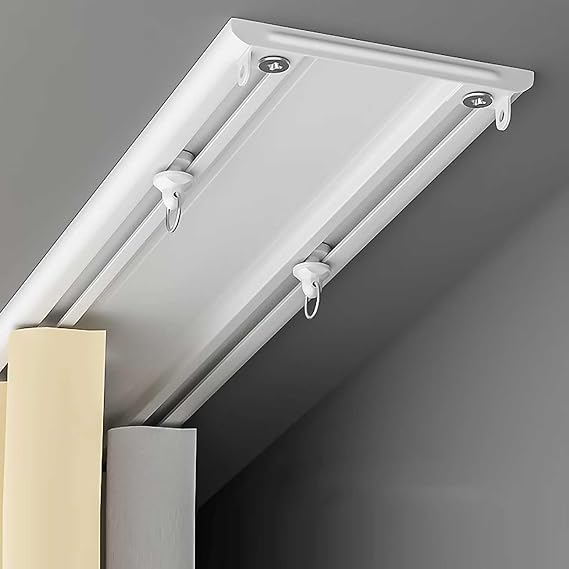 Curtain Rod Ceiling Curtain Track Ceiling Mounted Curtain Double Rails for Curtains,Drapes,Room Dividers Ceiling Mount Double Curtain Tracks for Privacy Living Room(White,3.1m(10.2ft))