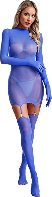 iiniim Womens Ice Silk Stretchy Lingrie Body Stockings Nightwear Long Sleeve Suspender Pantyhose
