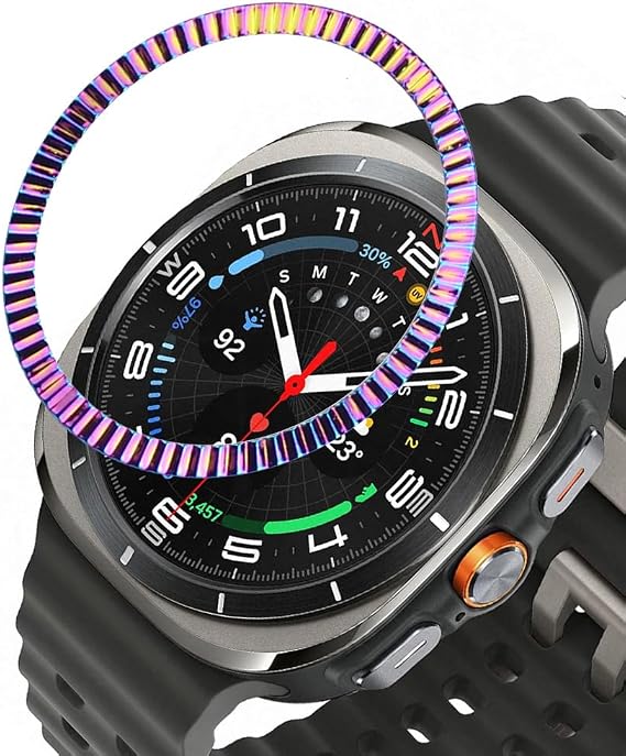 DEALELE Bezel Cover Compatible with Samsung Galaxy Watch Ultra 47mm (2025/2024) / Galaxy 3 45mm, Wave-Texture Stainless Steel Metal Bezel Ring Adhesive Cover Anti Scratch Protector Accessory, Rainbow