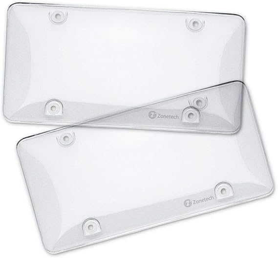 Zone Tech Clear License Plate Cover Frame Shields - 2-Pack All Weather Novelty/License Plate Bubble Shields -Fits Any Standard US Plates-Protects Front and Back License Plates