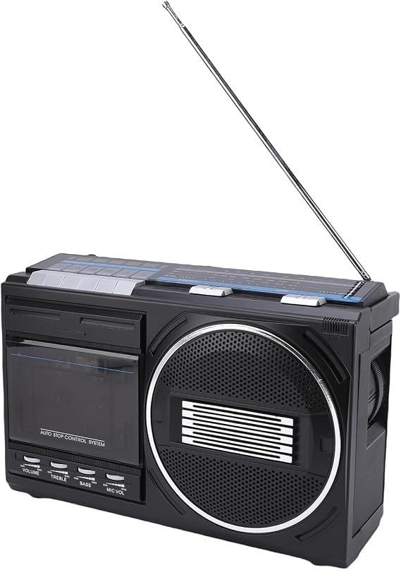 VBESTLIFE Cassette Recorder Bluetooth Retro Boombox Radio FM AM SW Band USB Converter Portable Senior Boombox with Mic for Voice (EU Plug 220 V)