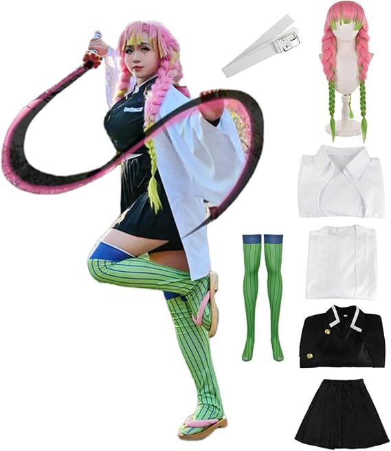 Buyoem Mitsuri Cosplay Costume Womens Adult Kimono Uniform Full Set Outfit With Wig