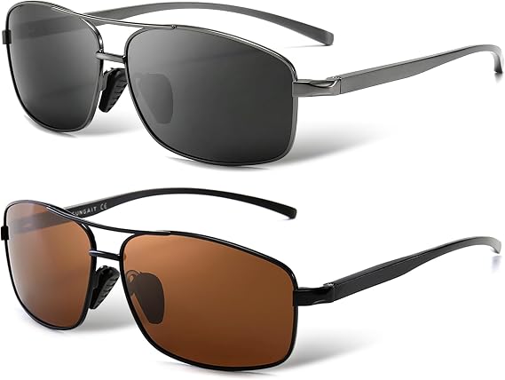 SUNGAIT Ultra Lightweight Rectangular Polarized Sunglasses Men UV400 Protection