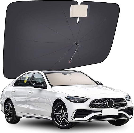 [2026 Upgrade] Coverado Windshield Sun Shade, UPF80+ Sunshade for Car Windshield Blocks Heat & UV Rays, Thickened Vinyl Coating Keep Cool Protect Interior, M 57x32 for Sedans/SUVs