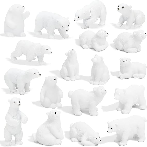 ONEST 18 Pieces Mini Arctic Animals Figurines Set Polar Bear Figurines Plastic Arctic Animal Figurine Small Polar Bear Animal Figures Set for Birthday Gift