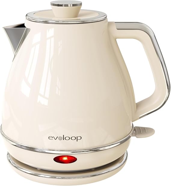 Evoloop Electric Tea Kettle, 1500W /1.0L Hot Water Boiler Heater Pot, Retro Small Electric Kettle, 100% Stainless Steel BPA Free Electric Teapot, Auto Shut-Off & Boil-Dry Protection(Beige)