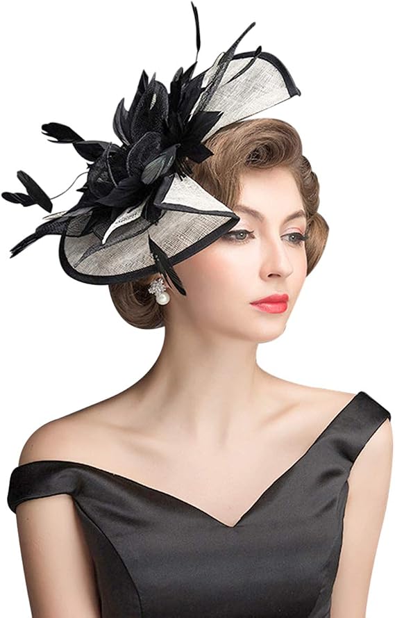 Z&X Sinamay Fascinator Hat Floral Feather Pillbox Derby Hats for Women Wedding Tea Party with Headband Clip