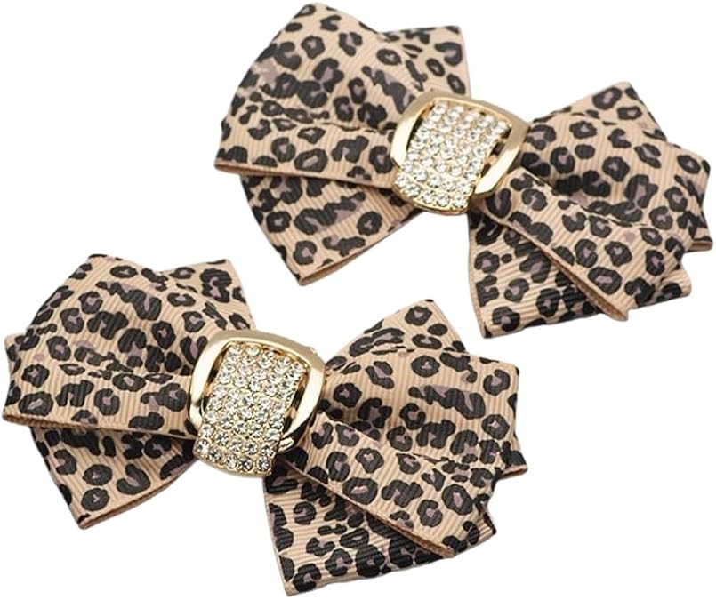 Leopard Ribbon Bow Butterfly Rhinestone Crystal High Heel Shoe Clips Removable Shoe Buckle Pairs