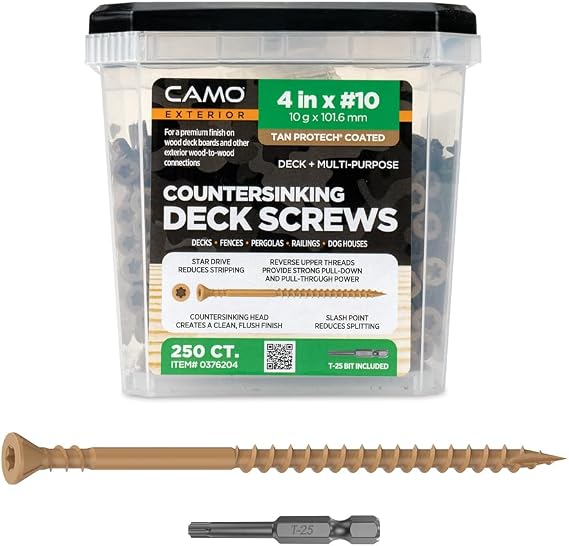 CAMO 4" X #10 - Tan Countersinking Wood Deck Screw, Star Drive, 250 Count