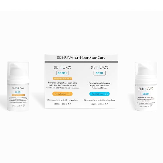 Skinuva 24 Hour Care Kit, Scar Cream and Scar+ SPF 30 (0.5 oz each)