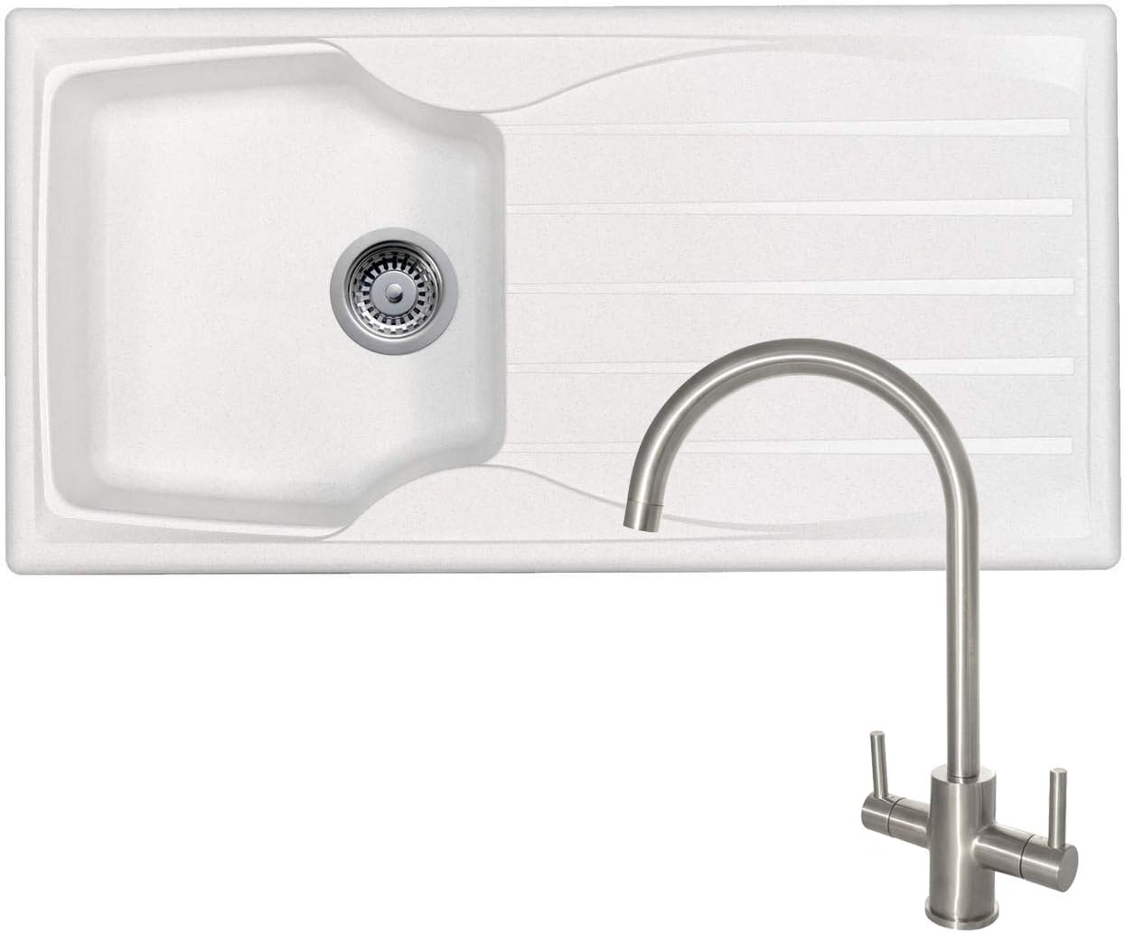 Astracast Sierra 1 Bowl White Kitchen Sink & Reginox Genesis Swan Neck Steel Tap