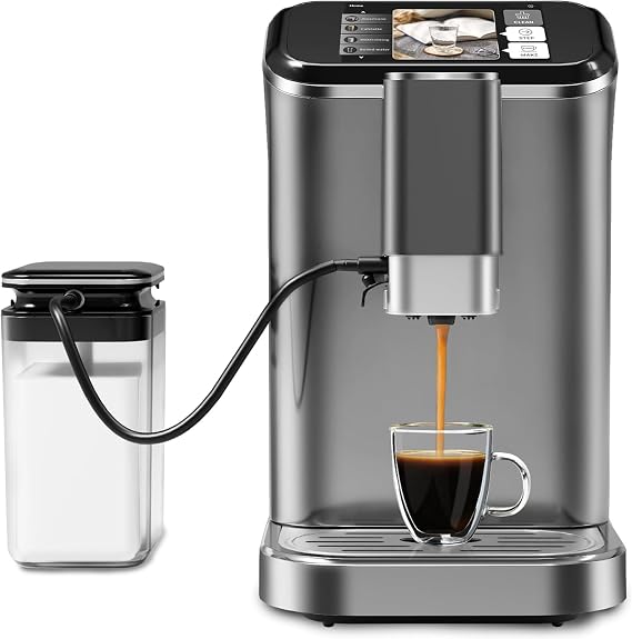 Fully Automatic Espresso Machine 20 Bar, Coffee Machine With Milk Frother Steam Wand,Built-In Grinder, 1.5l Water Tank,One-Touch Control Panel for Latte, Cappuccino, Macchiato & Iced Coffee(Grey)