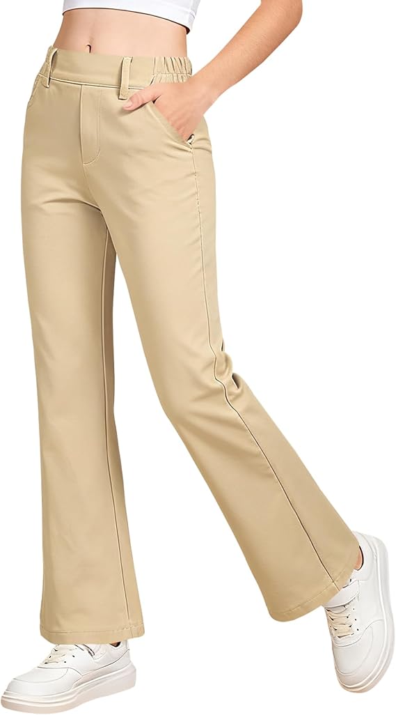 Girls Flare Dress Pants School Uniform with Elastic Waist for Teens 4-15Y