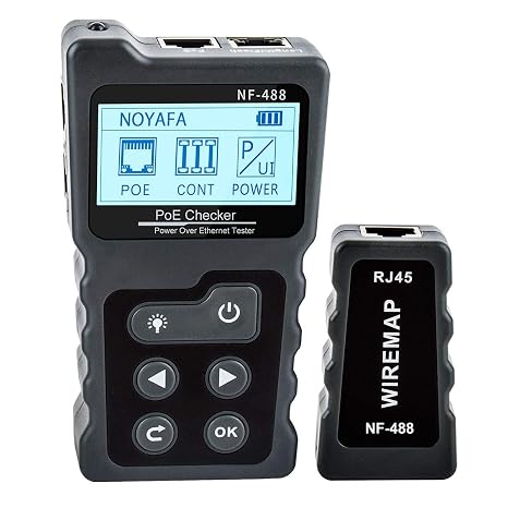 NOYAFA-NF-488 PoE Tester Inline Tester Power Over Ethernet Voltage Current Tester Test for POE Testing, Network Cable Continuity Checking, DC Power & Switch Loop-Back Test PoE Detector