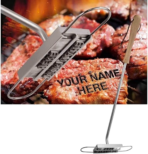 Barbecue Branding Iron with 55 Interchangeable Letters, Wooden Handle | Barbecue Accessories, Grill Utensils for branding steaks, burgers, chicken BBQ meat, Ideal gift for grill lovers.