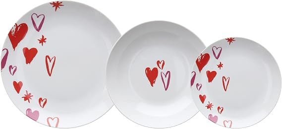 Tognana, Madison 18-Piece Dinner Set for 6 People Porcelain White and Red