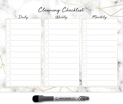 Glassboard Studio Dry Erase Cleaning Checklist Sticker Decal Planner Removable & Reusable | Magnetic Fine-Tip Dry Erase Marker Included 9 x 12 inches, Marble
