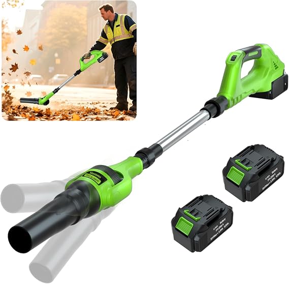 Leaf Blower Cordless, 21V Electric Leaf Blower Cordless with 2 Batteries, Adjustable 300 Multi-Angle Rotation Nozzle 3 Speed Modes 500CFM/180MPH for Lawn Care, Patio, Dust, Leaves, Yard, Car, Gutter
