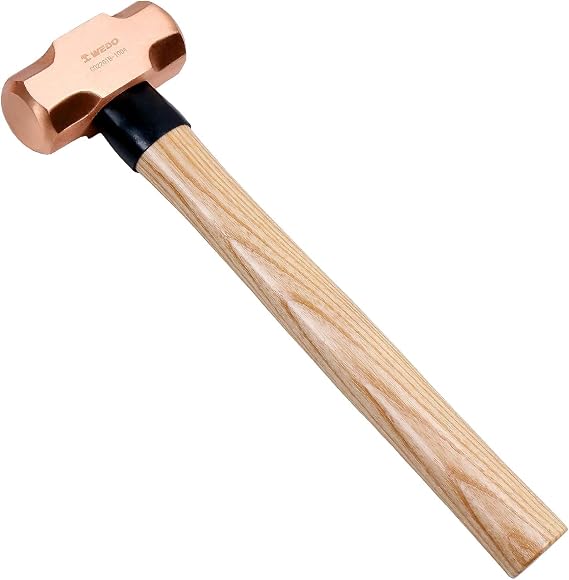 WEDO 3lb Sledge Hammer, Copper Sledge Hammer with Wooden Handle, Club Hammer, Drilling/Crack Hammer, Long Straight Handle,Length 360mm(14""), CO2201B-1006N1