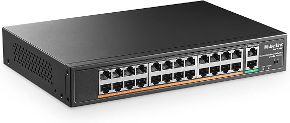 MokerLink 24 Port PoE Switch 2 Gigabit Uplink Ethernet Port 400W High Performance Supports IEEE802.3af/at and Unmanaged PoE+ for Rack Mount