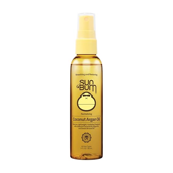 Sun Bum Revitalizing Coconut Argan Oil - Strengthening and Hydrating Hair Oil - UV Protection for Scalp and All Hair Types - Vegan and Cruelty Free - 3 oz