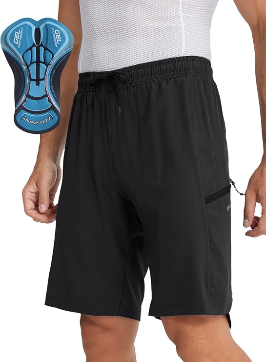 BERGRISAR Men's 2 in 1 Mountain Bike Shorts 3D Padded Cycling Shorts