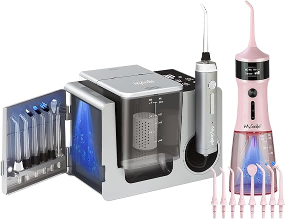 MySmile LP233 Pro Electric Water Flosser Lightning Silver and LP221 Cordless Water Flosser Juicy Pink Combo