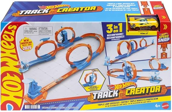 Hot Wheels Track Creator Triple Loop Pack & 1:64 Scale Toy Car | Includes Essential Track-Building Components with 3 Loops, Speed Snap Compatible with Adapters