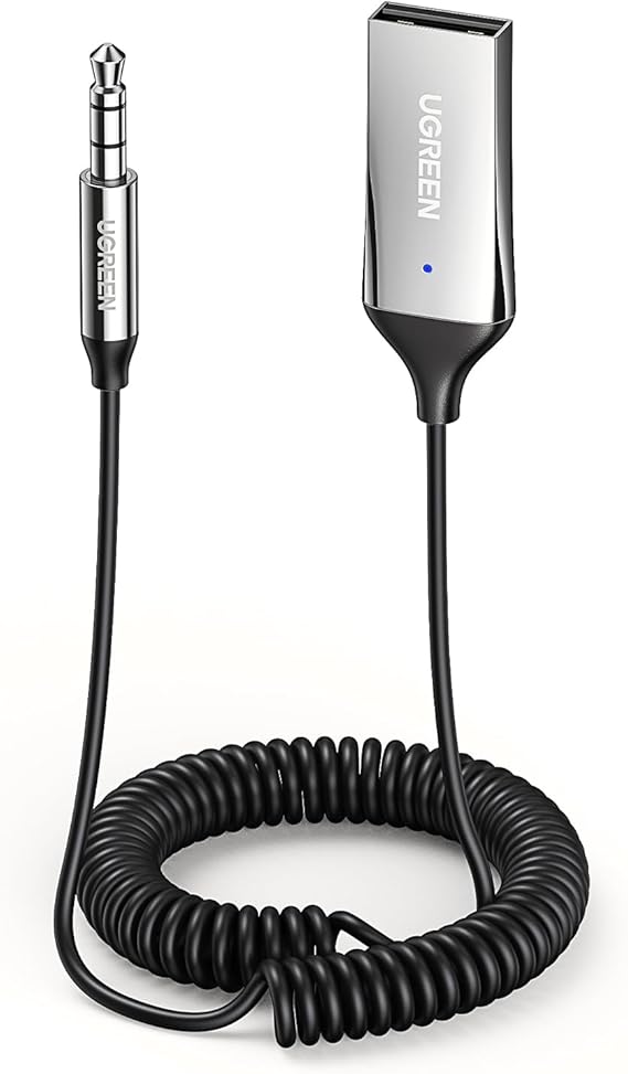 UGREEN Bluetooth 5.3 In-Car Receiver, Bluetooth Receiver, Hands-free Calling, Car Audio, 0.1 inch 3.5 mm, USB Type, Supports Two Smartphones Simultaneously, Communication Distance ≤32.8 ft 10 m