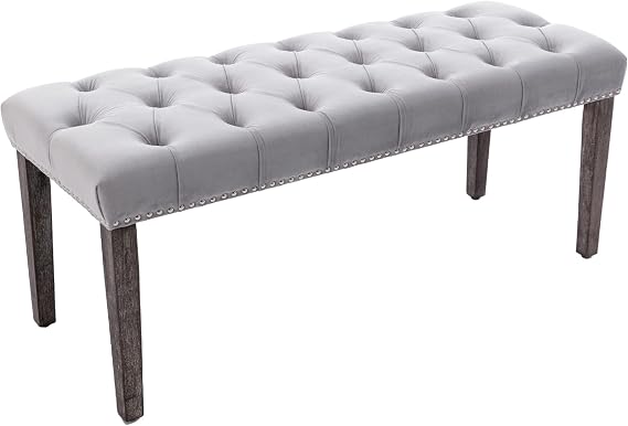 Button-Tufted Ottoman Bench, Upholstered Velvet Bedroom Benches,Gray | Footrest Stool Accent Bench for Entryway Dining Room Living Room Bedroom End of Bed