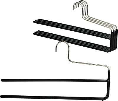 Mawa by Reston Lloyd Trouser Series Non-Slip Space-Saving Clothes Hanger with Double Rod for Pants, Style KH2, Set of 5, Black