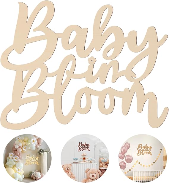 Wooden Baby in Bloom Sign for Backdrop 16'' Bloom Sign Baby Shower Decorations for Boy or Girl Gender Reveal Party Supplies Wooden Nursery Wall Decor Pregnancy Photography Background Prop
