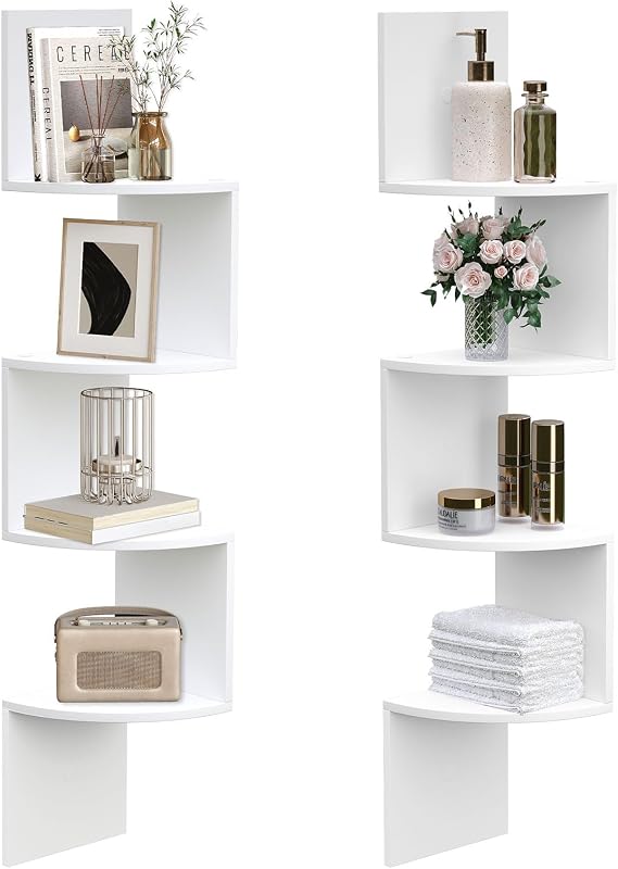 HOOBRO Corner Shelf Wall-Mounted, Set of 2 Floating Corner Shelves for Wall