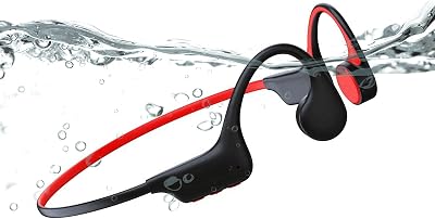 Bone Conduction Headphones Ultralight IP68 Waterproof Bluetooth 5.3 Open Ear Wireless Sports Headset with MP3 Play 16G Memory for Running Swimming Black Red, K9